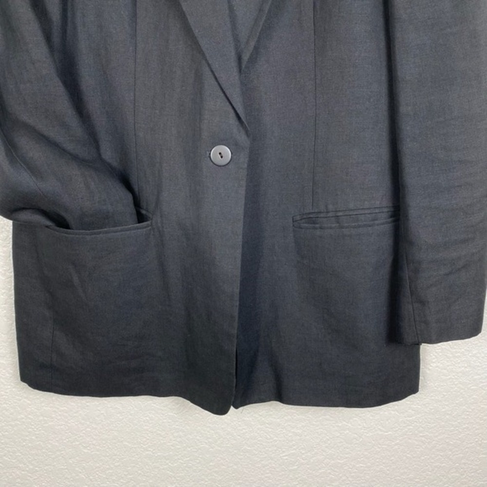 Vtg Lands End Blazer Womens 14 Irish Linen Black Relaxed Minimalist Lagom Scandi - Picture 5 of 10